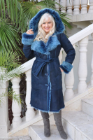 Dreamy Teal Fully Toscana Hooded Shearling Sheepskin Coat