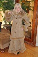 French Vanilla Spanish Merino Shearling Sheepskin Coat With Fox Trim - Size 8