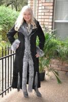 Veronica Spanish Merino Shearling Sheepskin Coat With Silver Fox Trim - Size 10