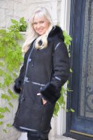 Black Beauty Hooded Spanish Suede Hooded Full Toscana Shearling Sheepskin Coat - Size 8