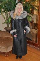Priscilla Hooded Spanish Merino Shearling Sheepskin Coat With Silver Fox Trim - Sizes 2 and 4