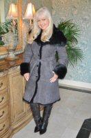 Beautifully Toscana Charcoal Suede Hooded Sheepskin Coat With Black Toscana