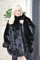 Shanice Black Mink Section Cape With Fox Trim 36"