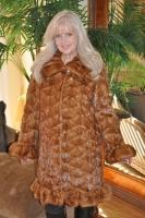Whiskey Section Mink Stroller With Full Mink Collar and Ruffled Hem And Cuffs - Sizes 14, 16, 22, 24