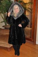 Black Hooded Section Mink Stroller With Silver Fox Trim - Size 8