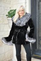 Shanice Black Sheared Mink Jacket With Silver Fox Trim