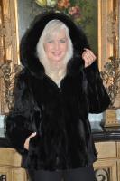 Tiffany Reversible Sheared Black Section Mink Jacket With Fox Trimmed Hood