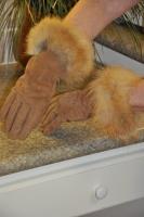 Nutmeg Suede Gloves With Natural Red Fox Trim