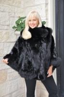 Josephine Black Mink Section Cape With Fox Trim 30"