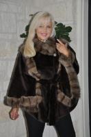 Galina Sheared Mahogany Mink Cape With Sable Trim