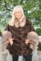 Catch The Wind Mahogany Sheared Mink Section Cape With Crystal Fox Trim
