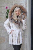 Sweet Delight Mink Coat With Crystal Fox Trimmed Hood