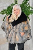 Stunning Statement Grey And Black Fox Hooded Poncho
