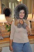 Indigo Fox And Black Mink Hood With Pom Pom Ties