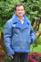 Blue Leather Shearling Sheepskin Jacket