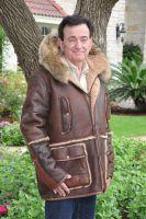 Snap Pocket Shearling Sheepskin Coat With  Raccoon Trimmed Hood