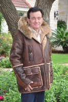 Snap Pocket Shearling Sheepskin Coat With  Raccoon Trimmed Hood