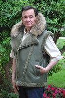 Shearling Sheepskin Vest With Raccoon Trimmed Hood