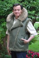 Shearling Sheepskin Vest With Raccoon Trimmed Hood