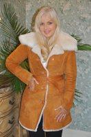 Bess Cognac Suede Spanish Merino Shearling Sheepskin Coat - Size 4