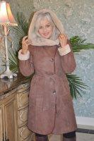 Blissful Dusty Rose Hooded Suede Spanish Merino Shearling Sheepskin Coat - Size 10