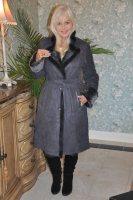 Tess Slate Grey Nubuck Spanish Merino Shearling Sheepskin Coat With Mink Trim - Size 8