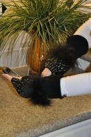 Mink Trimmed Black Gloves Cell Phone Gloves With Rhinestones