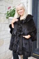 Mahogany Fancy Knitted Mink Ruffle Wrap/Shawl/Cape