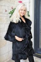 Black Fancy Knitted Mink Ruffle Wrap/Shawl/Cape