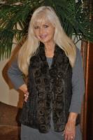 Knitted Brown Frost Rabbit Fur Vest With Rosette Lapel And Tuxedo Front - Size 8