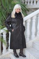 Leaf Embossed Beauty Spanish Merino Shearling Sheepskin Coat With Fox Collar - Size 12