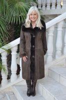 Couture Lady Spanish Merino Shearling Sheepskin Coat With Fox Trim - Size 24
