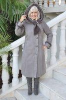 Stella Classy Diamond Taupe Hooded Spanish Merino Shearling Sheepskin Coat - Size 8