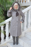 Stella Classy Diamond Taupe Hooded Spanish Merino Shearling Sheepskin Coat - Size 8