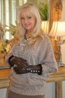 Dark Chocolate Leather With Rhinestones And Brown Mink Gloves