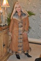 Cinnamon Spanish Merino Shearling Sheepskin Coat With Fox Trim