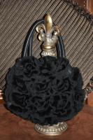 Black Rabbit Fur Rose Handbag