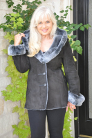 Smoky Mountain Hooded Spanish Merino Shearling Sheepskin Coat