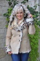 Lovely Leopard Surprise Hooded Toscana Sheepskin Coat - Size 6