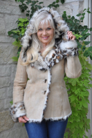 Lovely Leopard Surprise Hooded Toscana Sheepskin Coat - Size 6