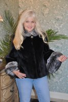 Simply Elegant Black Sheared Beaver Cape Styled Jacket With Natural Chinchilla Trim