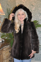 You're Mine Brown Sheared Beaver Jacket With Chinchilla Trimmed Hood