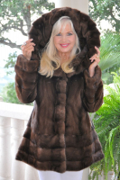 Jennifer Hooded Demi Buff Mink Jacket