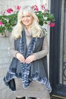 Grey Cashmere Cape With Looped Fox Trim