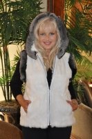 Lorettas Xmas Present Adorable Hooded Rabbit Fur Vest With Natural Chinchilla Trim - Size 8