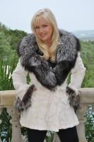 Show Off Snow White Sheared Mink Section Coat With Silver Fox Collar And Cuff Trim
