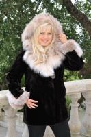 Princess Style Hooded Expresso Sheared Beaver Coat With Canadian Lynx Trim