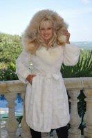 White Mink Fur Coat with White Fox Fur Tuxedo Trim