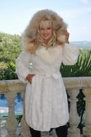 Starlight Beauty Hooded Section Mink Coat With Golden Isle Fox Trim