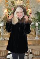 Pretty Sable Trim Black Sheared Hooded Beaver Coat